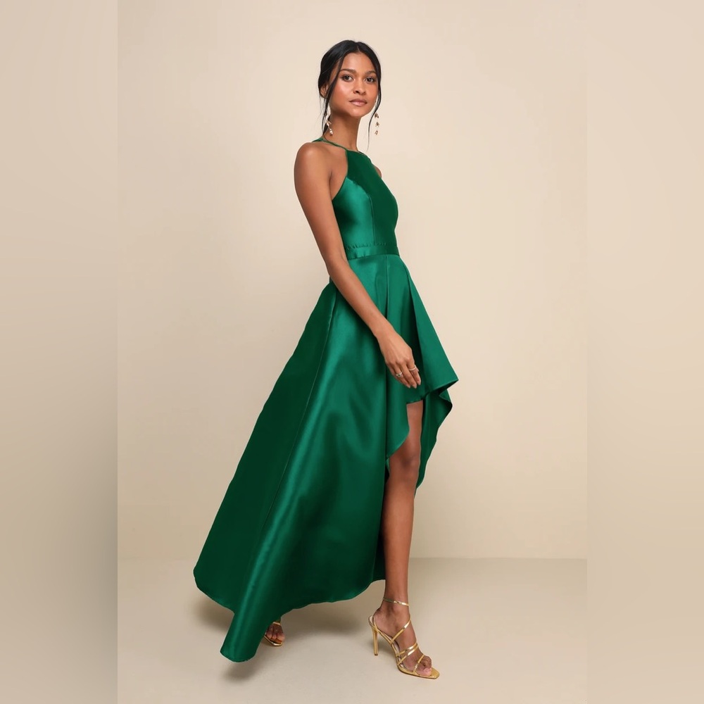Lulu's Teal High-Low Satin Maxi Dress - Picture 5 of 8